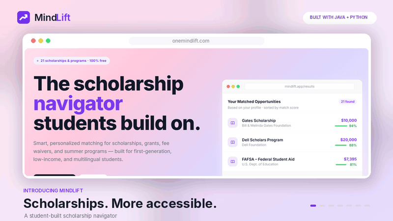 MindLift scholarship navigator showcase